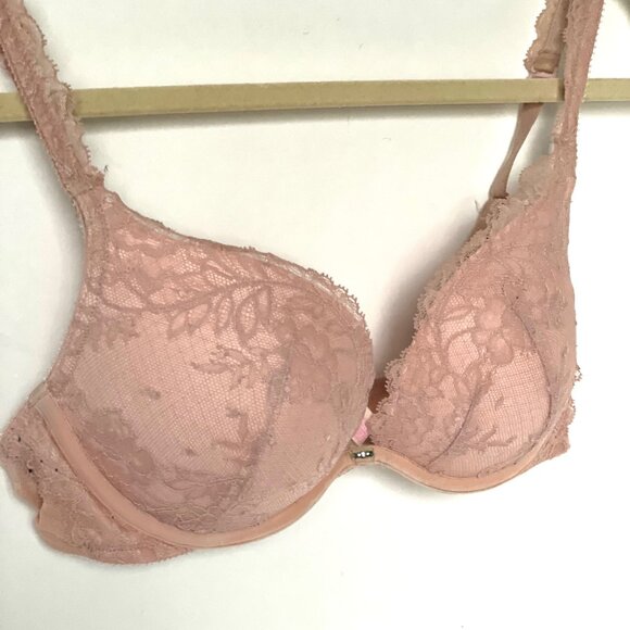 Victoria’s Secret Lace Push-Up Bra 36C Blush Pink Padded Back Closure - Picture 2 of 10